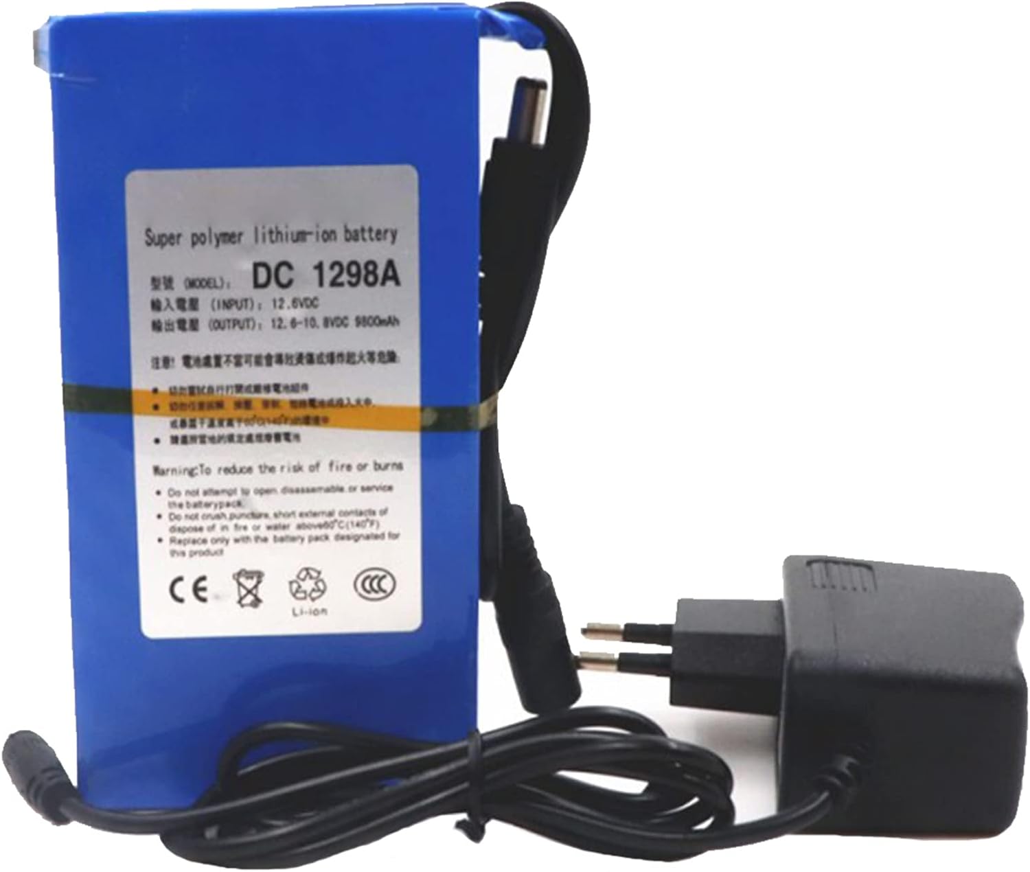 12V 9.8AH Polymer Lithium Battery Rechargeable Li Polymer-Ion Battery Pack with 2A Charger for Speakers LED Light Strips Fishing Lights Monitoring