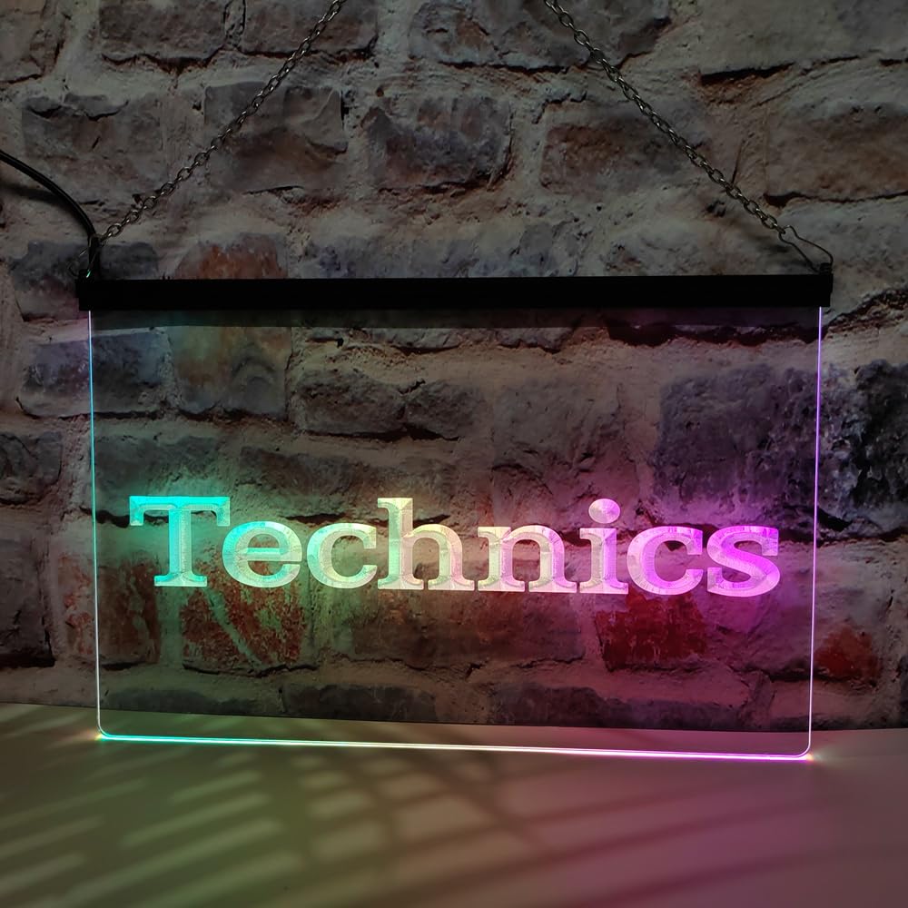 Technics Turntables DJ Music-LED Neon Sign Featuring Colorful Flowing Effect,Perfect for Home Decoration and Creating Party Mood (Multicolor,30x20cm)