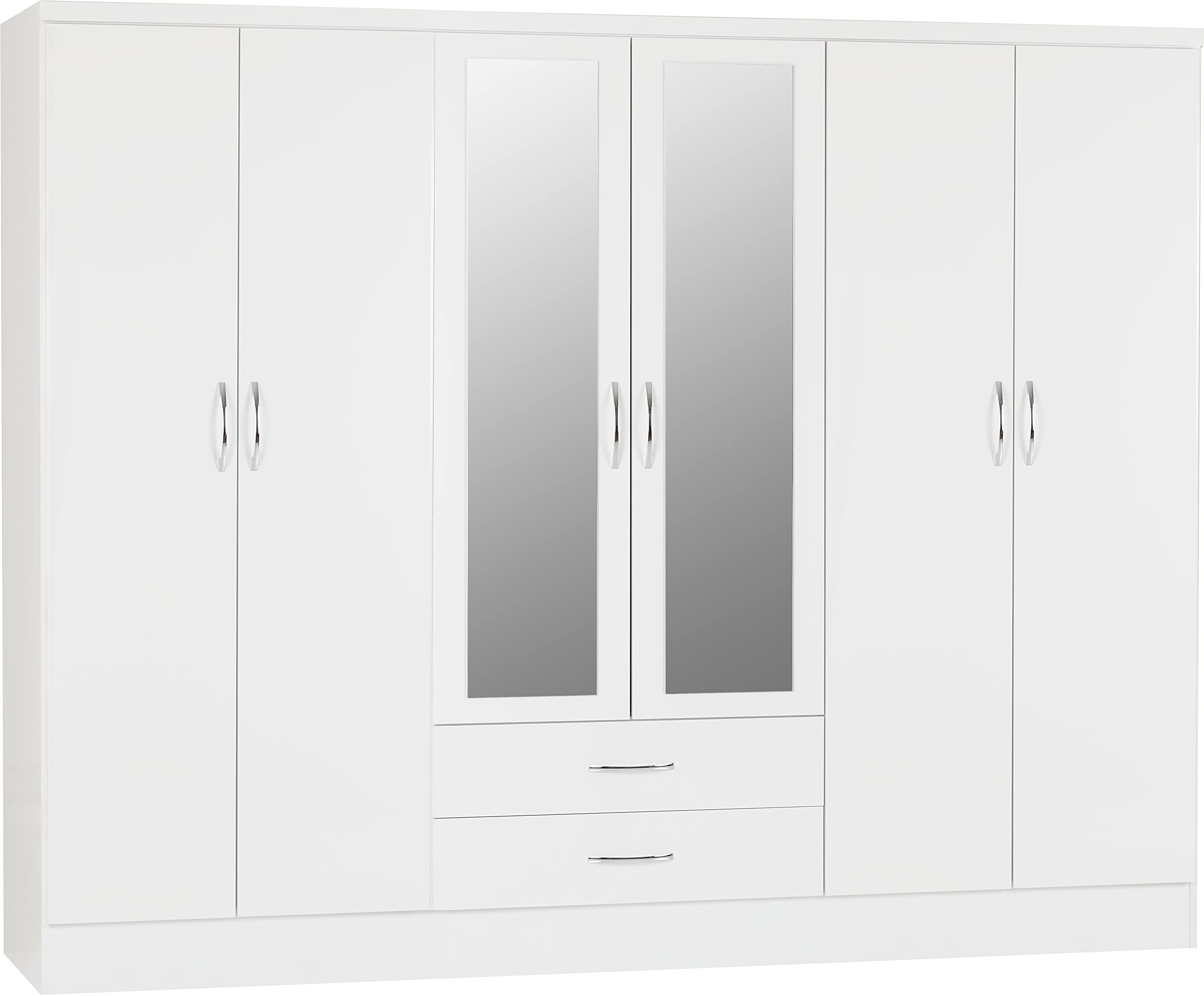 Seconique Nevada 6 Door 2 Drawer Wardrobe - White Gloss, White