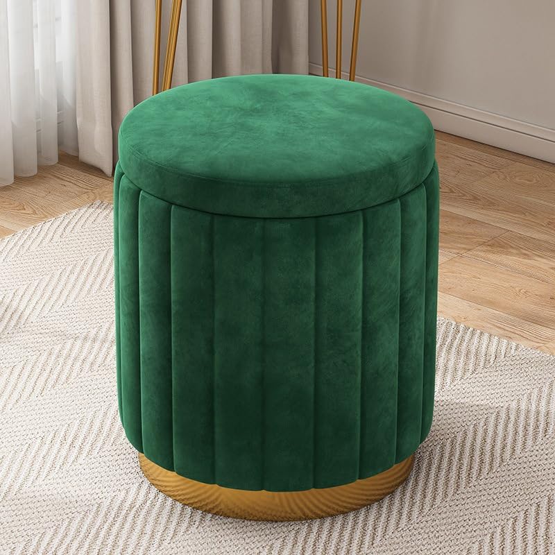 Taburete redondo para salon y reposapiés para dormitorio de piel color amarillo