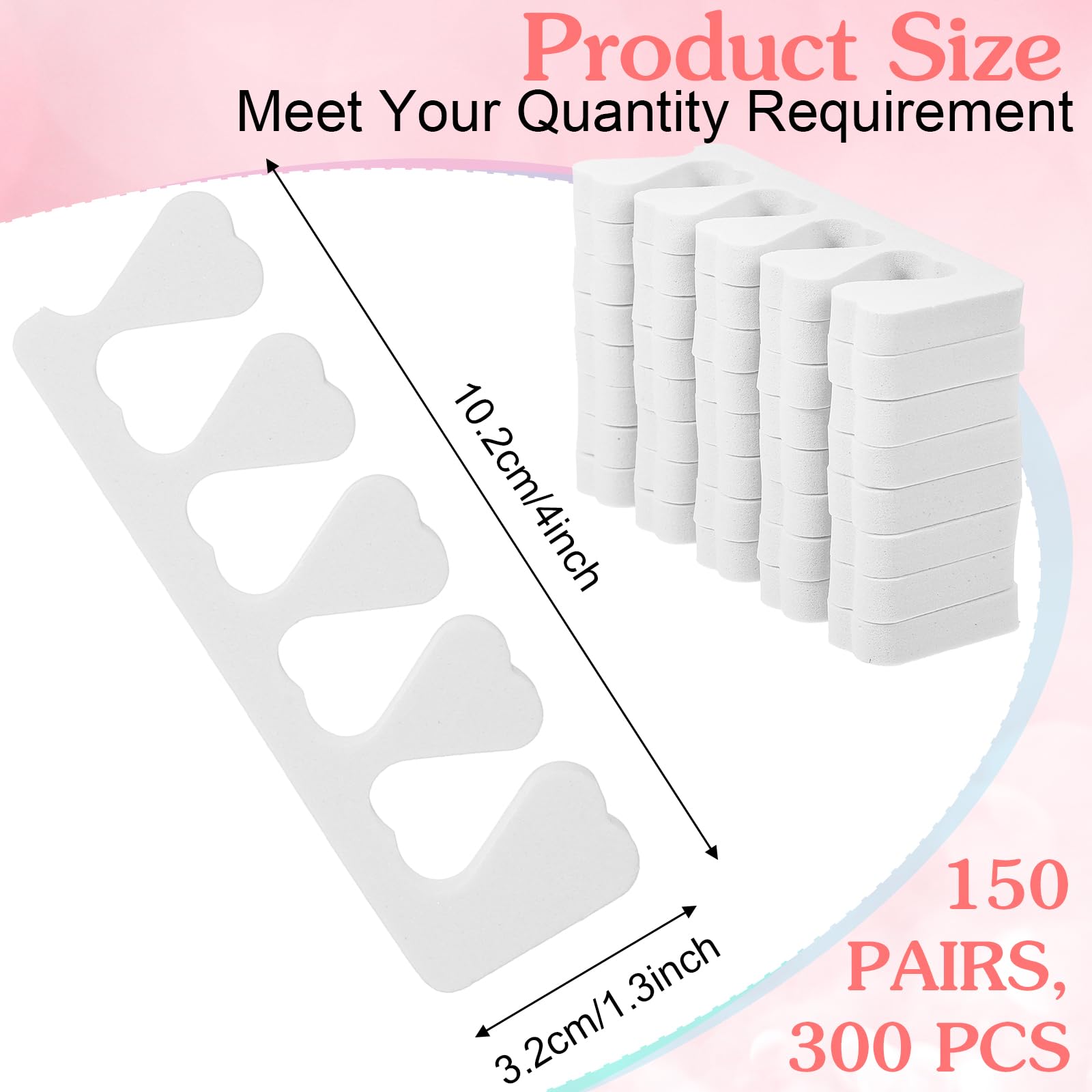 300 separadores de dedos para esmalte de uñas, separador de dedos a granel, pedicura, pie correcto para hombres y mujeres, esmalte de uñas, suministros de pedicura cómodos y suaves (blanco)