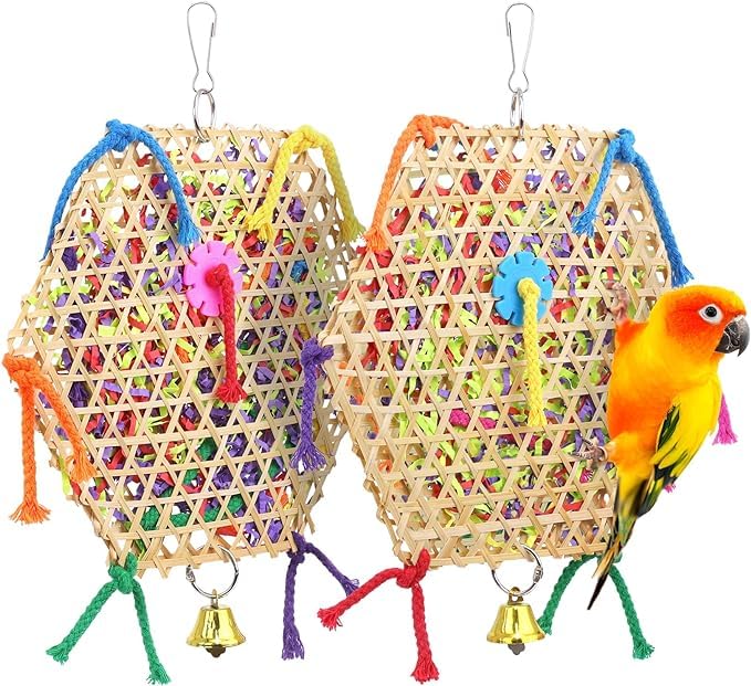 KUTKUT Pack of 2pcs Bird Parrot Toys, Bird Hanging Foraging Shredder Toys for Small Medium Small Bird Conure Cockatiel Parrotlet Lovebird Budgie-image-8