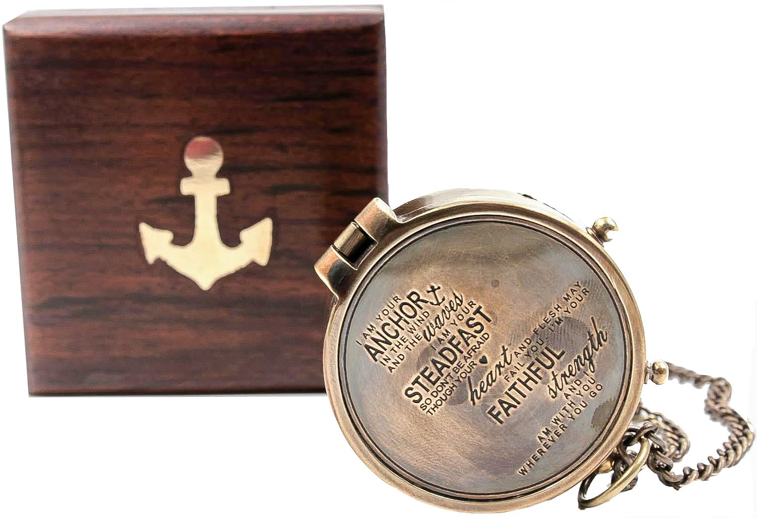 OCEAN REPLICAS Brújula grabada con texto en inglés "I am Your Anchor, Faithful, Strength", ideas de regalo de confirmación, regalos de bautizo.