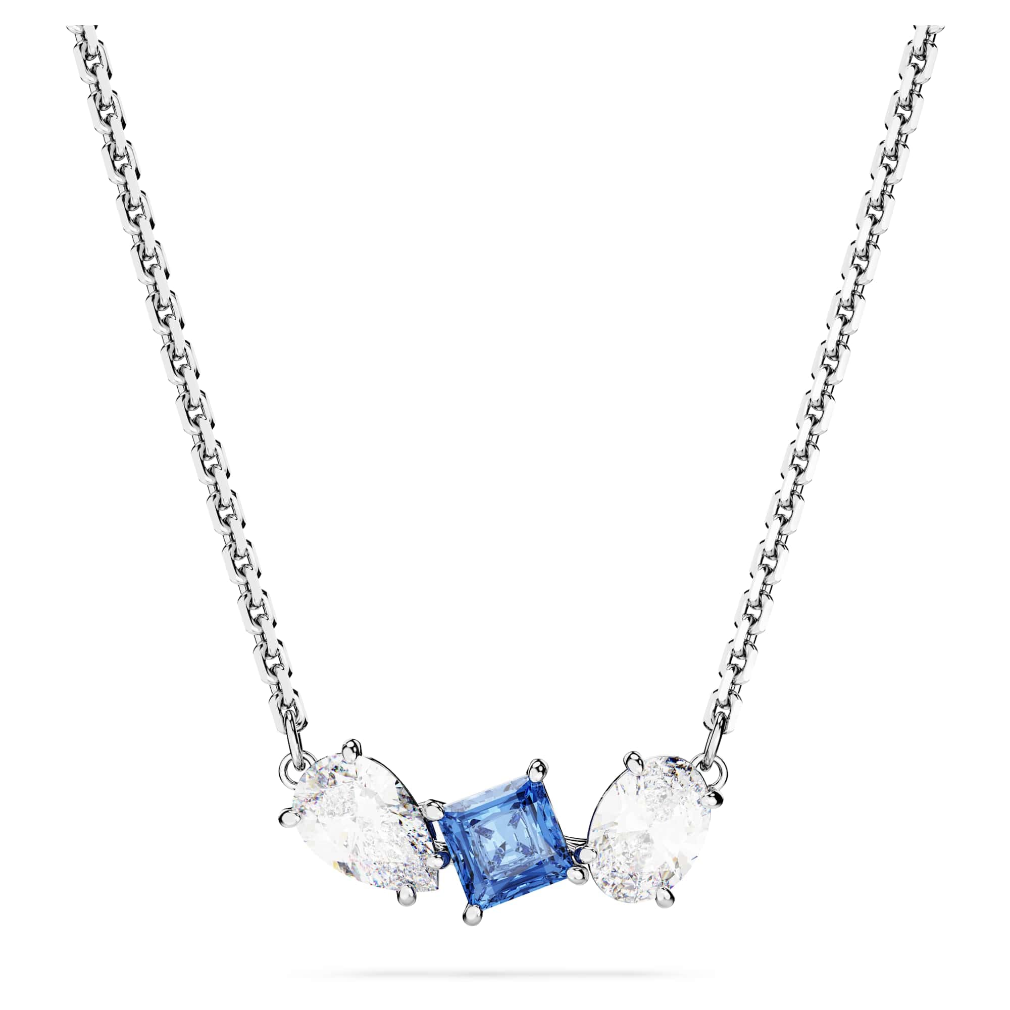 Swarovski Mesmera Pendant Necklace, White and Blue Crystals in a Rhodium Plated Setting, from the Mesmera Collection