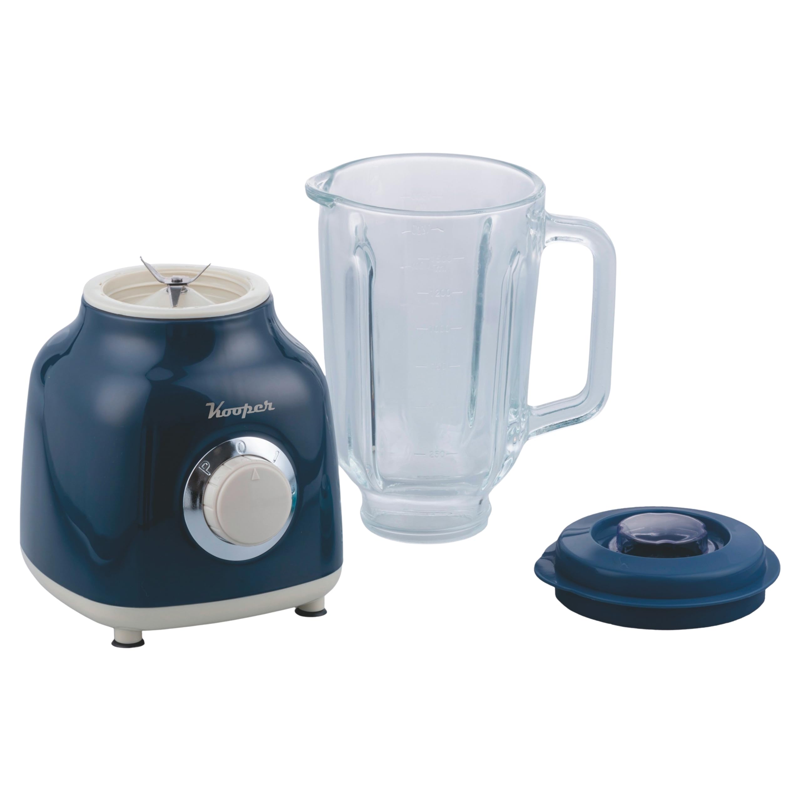 GALILEO Frullatore Elettrico Blu e Avorio, brocca Graduata in Vetro 1,5 L, Lame in Acciaio Inox, 2 velocità 500 W, Kooper