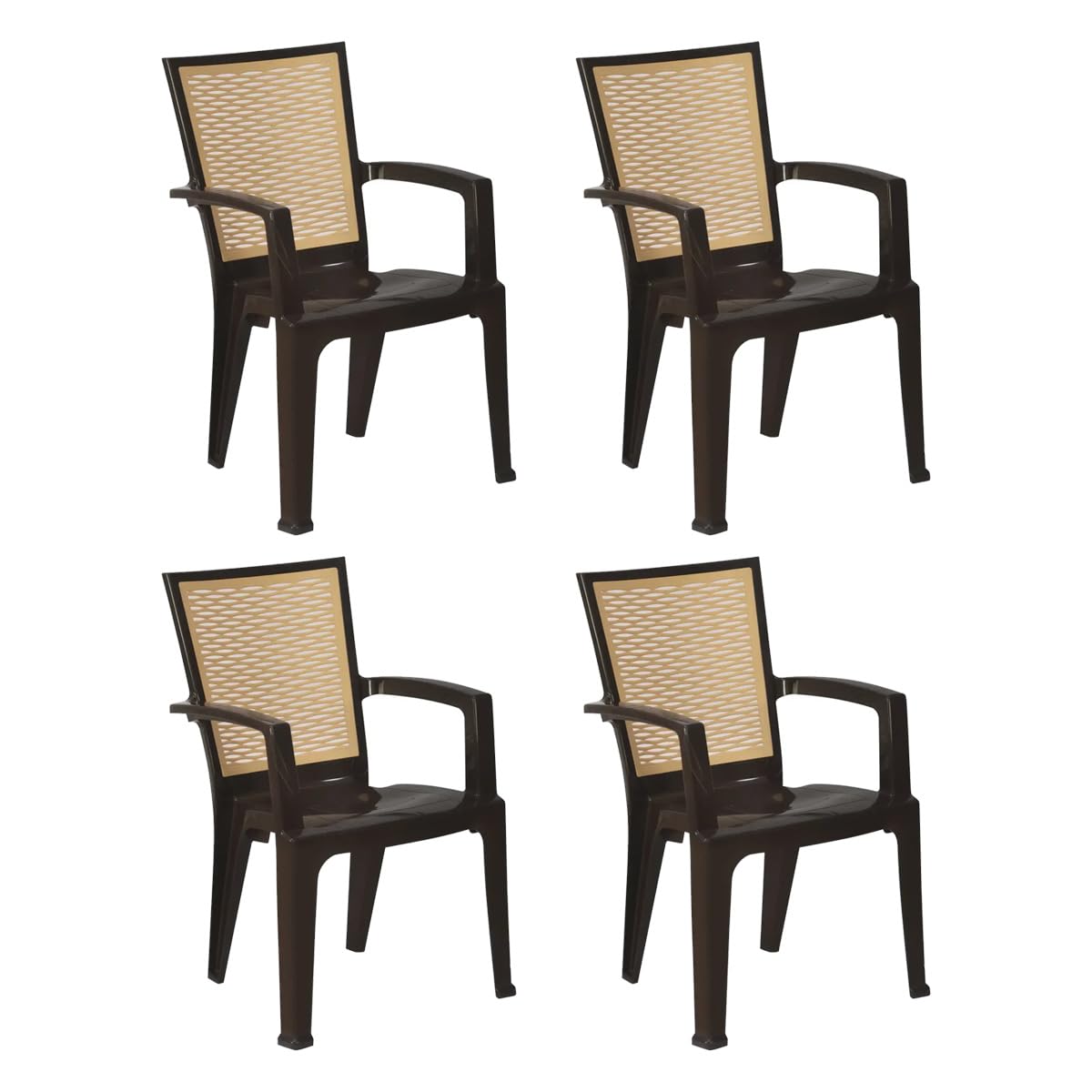 Nilkamal Plastic Chair with Arm | Set of 4| 3 Year Warranty | for Home, Living Room, Outdoor | Season Rust Brown & Biscuit Colour | CHR2226