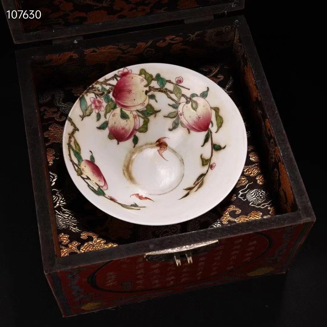 中国古美術・旧藏・古陶瓷品・手描き・粉彩・寿桃紋・瓷碗・彩繪・箱付・置物・古賞物 中国古美術・旧藏・古陶瓷品・手描き・粉彩・寿桃紋・瓷碗・彩繪
