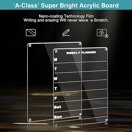 Miniatura 2 de Kekefarm Calendario acrílico magnético para refrigerador, pizarra de borrado en seco de acrílico súper transparente de 17 x 12 pulgadas, marcadores