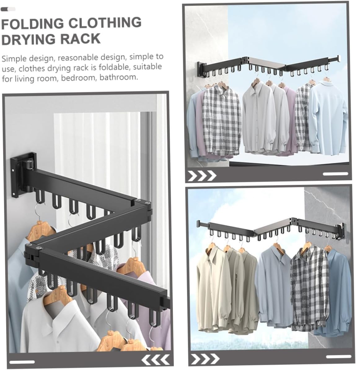 Foldable Wall-Mounted Clothes Drying Rack Metal Laundry Organizer Space-Saving Rotatable Design for Apartment Bathroom Bedroom Use