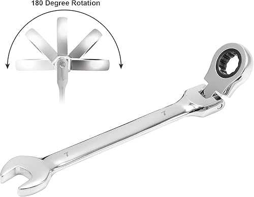 Miniatura 4 de KINJOEK Juego de 2 llaves de trinquete de cabeza flexible de 0.276 in 12PT, juego de llaves métricas de trinquete con movimiento de 5 y 72 dientes
