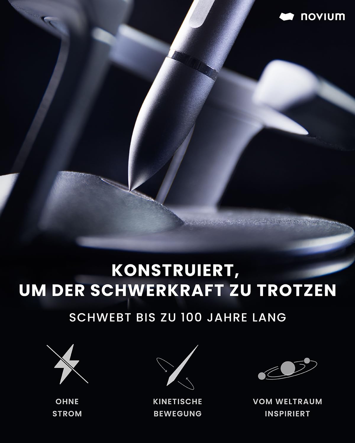 novium Hoverpen Interstellar - Anti-Schwerkraft-Kugelschreiber | Von der Raumfahrt inspiriertes Design mit magnetischer Schwebetechnik und Schmidt-Nachfüllminen | Luxus-Geschenkidee | Space Black