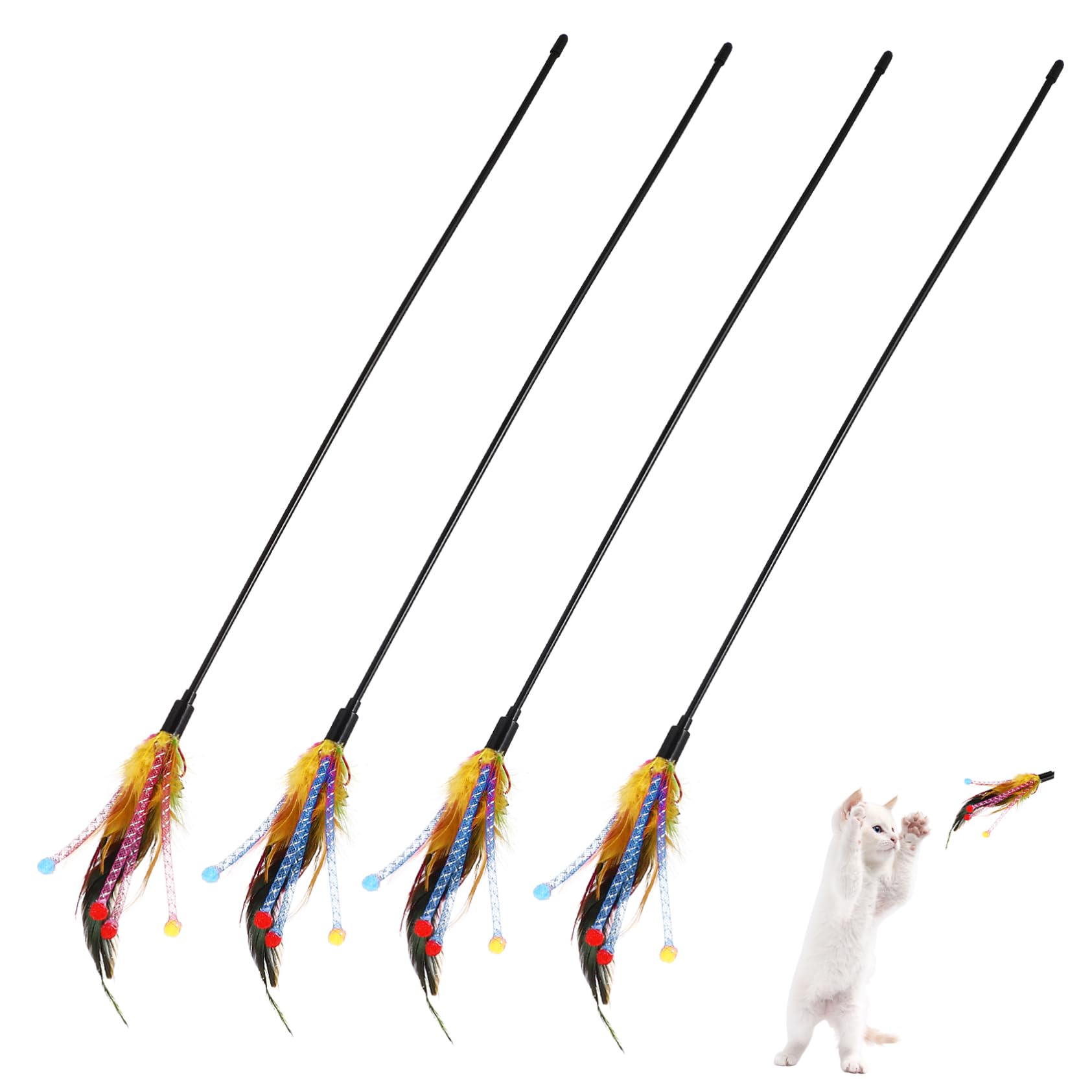 BESPORTBLE Wand Cat Toys 4 Pack Teasing Stick Bell for Cats Interactive Pet Toys Random Color