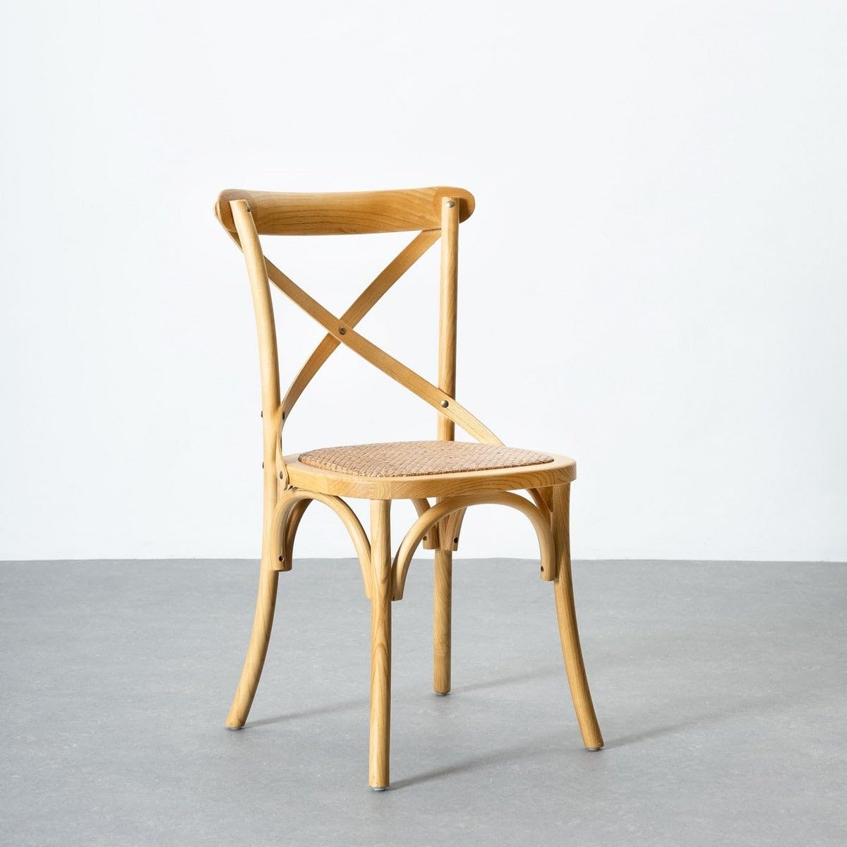LOLAhome - Silla de Comedor Aspas de Madera de Olmo Color Natural con Asiento de ratán Trenzado en Tono Natural