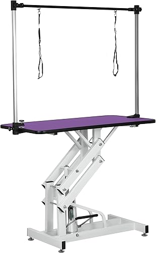 Miniatura 16 de Mesa de aseo para perros de 42 pulgadas, mesa de aseo para mascotas de altura ajustable con reposabrazos, cuerdas y bandeja de malla, adecuada