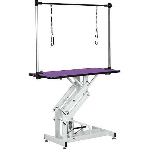 Hydraulic Pet Grooming Table, 42'' Durable Foldable Dog Grooming Table Suitable for Small Medium Large Dogs, Heavy-Duty Pet Grooming Table Drying Table with Adjustable Arms