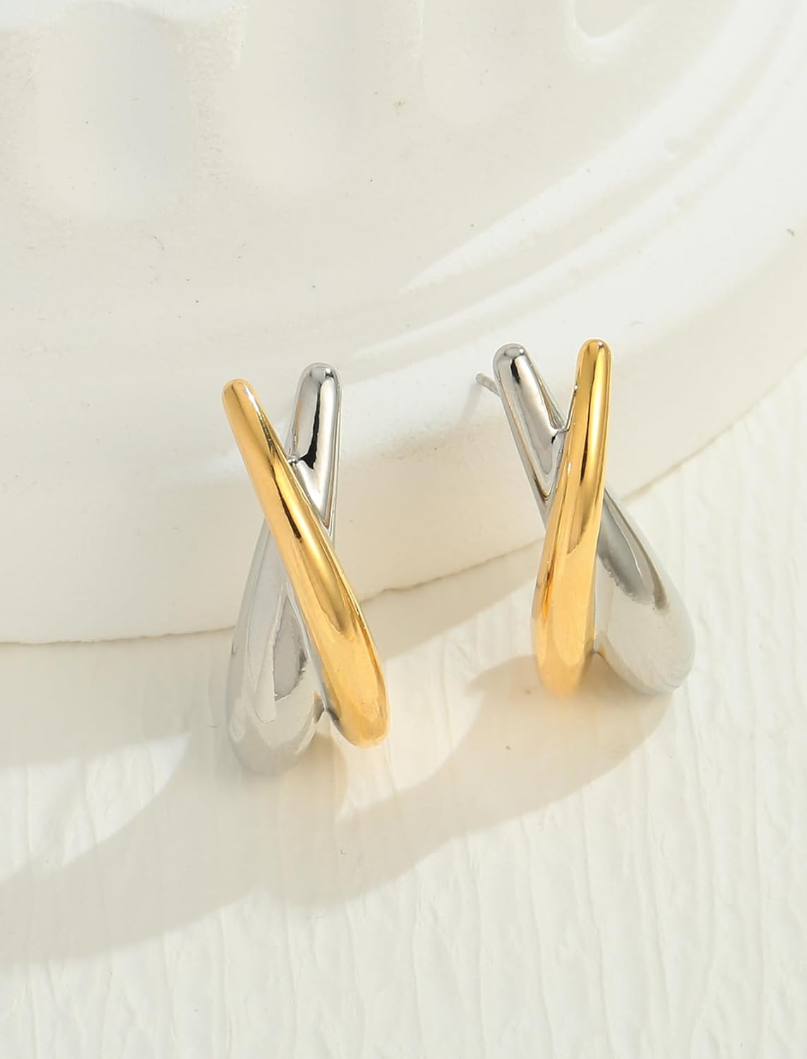 Two Tone Earrings for Women, Heart Geometric Dangle Earrings Gold and Silver Drop Hoop Earring for Everyday Jewelry - Image 6