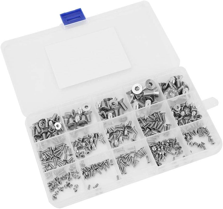 320pcs Hex Socket Head Bolt, Flat Head Bolt, Stainless Steel Flat Screws Fixing Bolt with Matching Kit, M2 M2.5 M3 M4 M5 M6