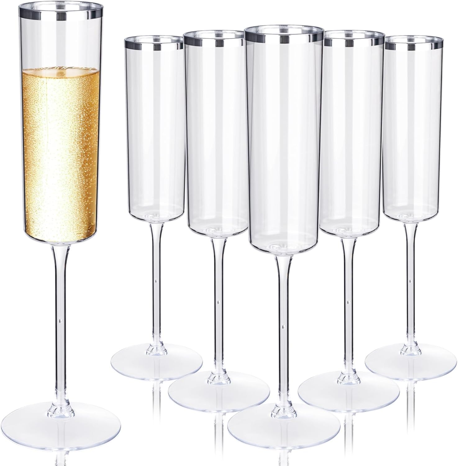 Ciaell 24 Pack Silver Plastic Champagne Flutes for Weddings Birthdays