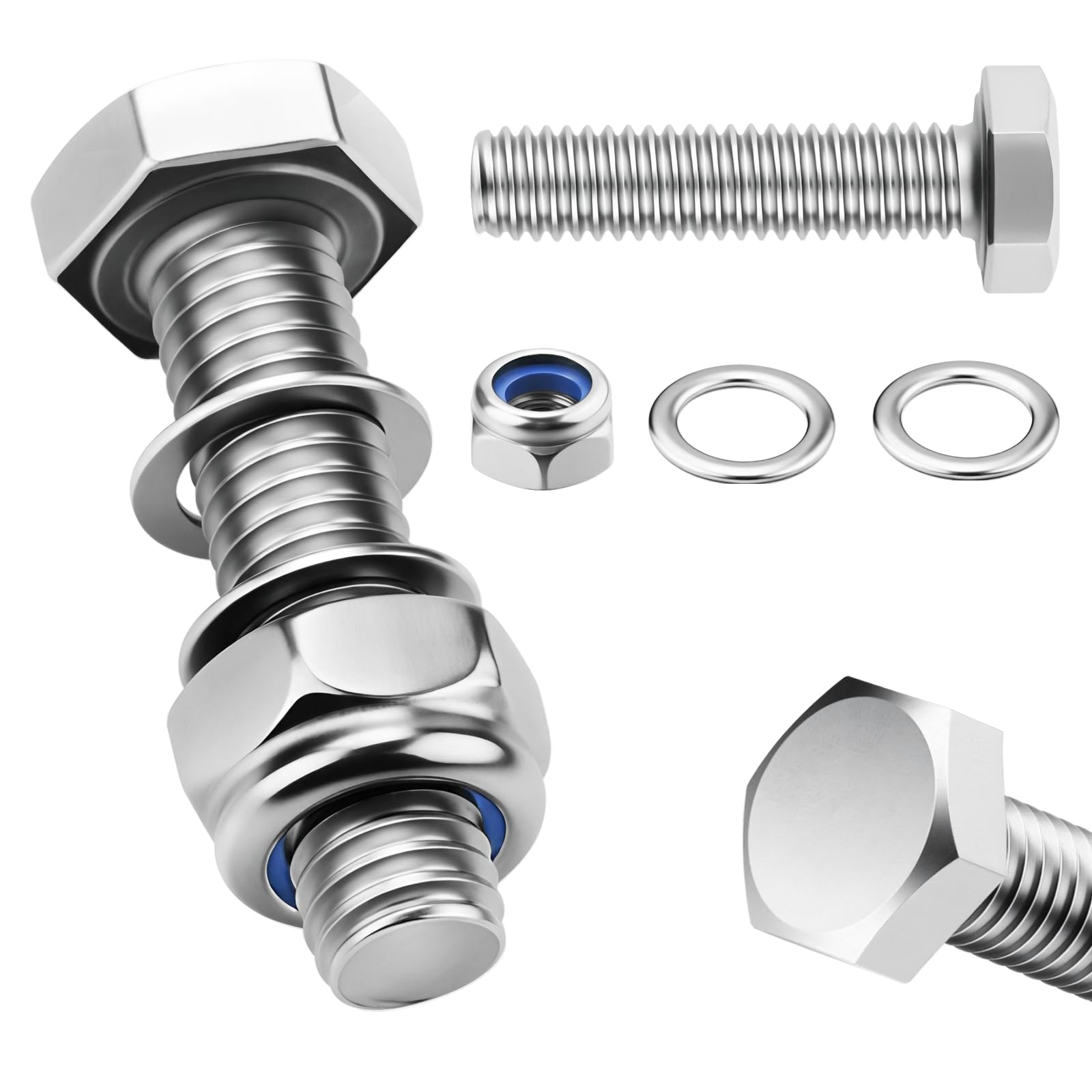TXXATX 12 Pcs Hex Head Bolts and Nuts Sets M8X30mm with Nylon Nut Flat Washers 304 Stainless Steel Bolts M8 Bolt DIN 933 for Construction Furniture Automotive Machinery 3D Printing
