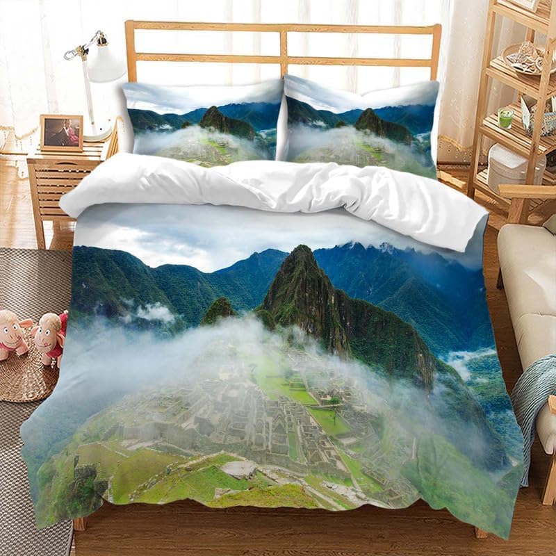 Funda Nordica Cama 135/150 Montaña Ropa de Cama Montañas Microfibra Suav Funda Edredon 240x220, Funda Nórdica Paisaje Natural y 2 Funda de Almohada 50x80 cm, d8160