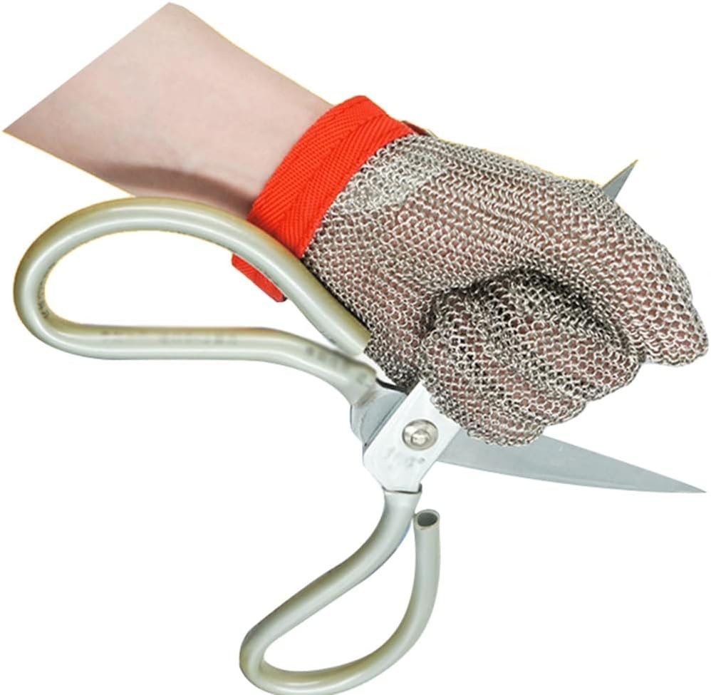 Cut Resistant Metal Gloves, Food Grade Stainless Steel Chainmail Gloves, Slaughterhouse Kitchen Safety Work Gloves (Size : A Pack of one/L)