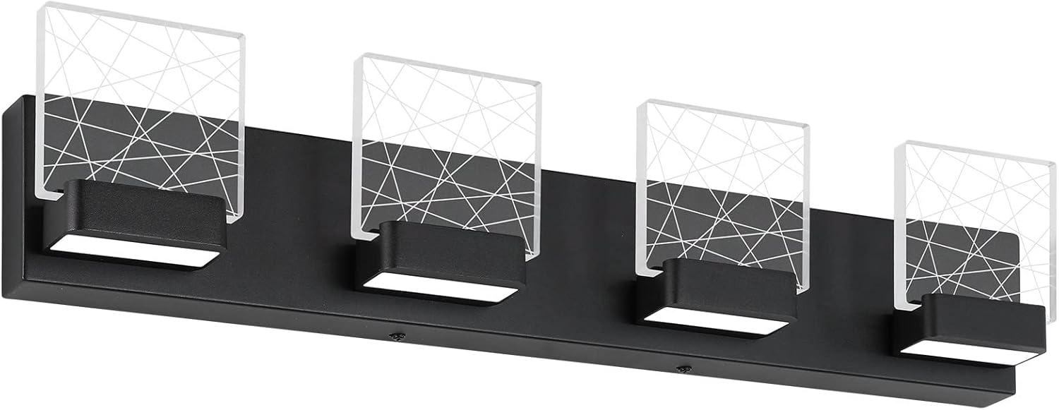 Aipsun Black Bathroom Light Fixtures Modern Vanity Lighting Fixtures LED Vanity Light for Bathroom 4 Light Vanity Lighting 6000K