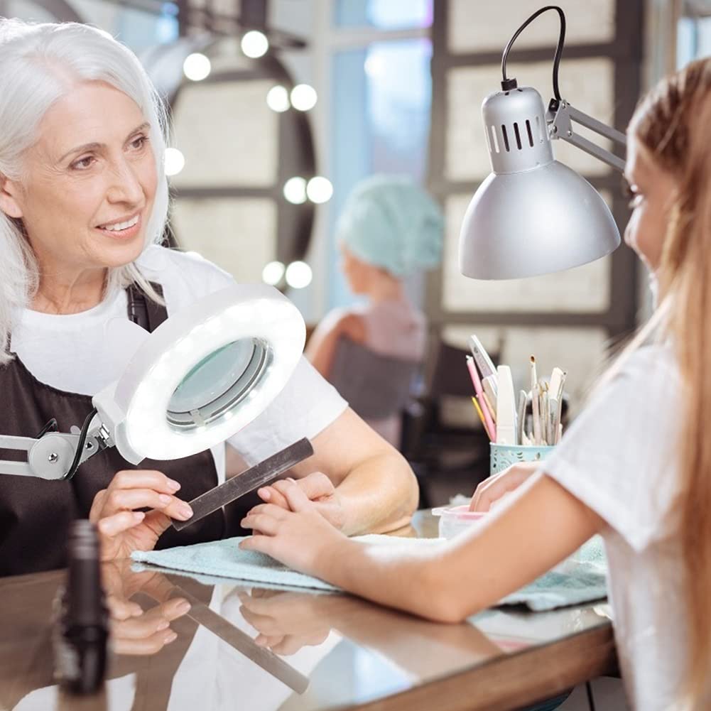 8X Kaltlicht Lupenleuchte Arbeitsplatzlampe Kosmetiklampe Tisch-Lupenlampe Arbeitsleuchte Lupe Vergrösserungslampe Kosmetik 8 Dioptrien Lupe mit Licht mit Klemme Lupenleuchte