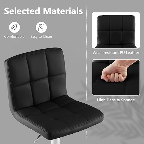 Miniatura 4 de Giantex Juego de 1 taburetes de bar, modernos taburetes de bar de piel sintética con respaldo, reposapiés, base de metal, taburetes giratorios de