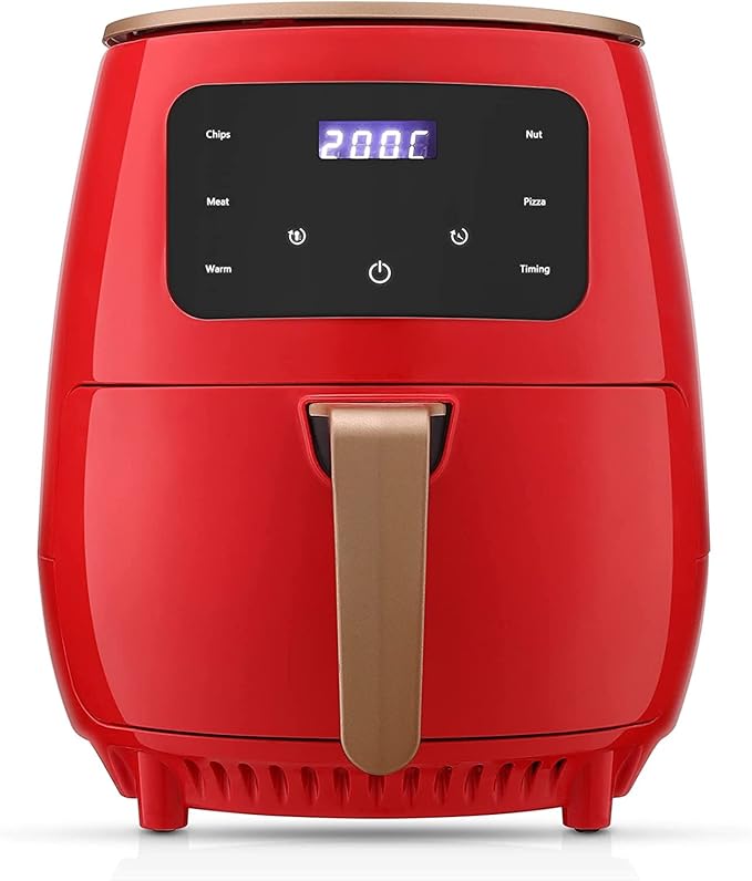 krisskross Air Fryer 4.5L,1400W Oil Free Air Fryer Oven With Nonstick Removable Basket,One-Touch Digital Screen,Rapid Air Circulation,4Presets&Warm&6Hours Timing,Dishwasher Safe(Red)4.5 Liter