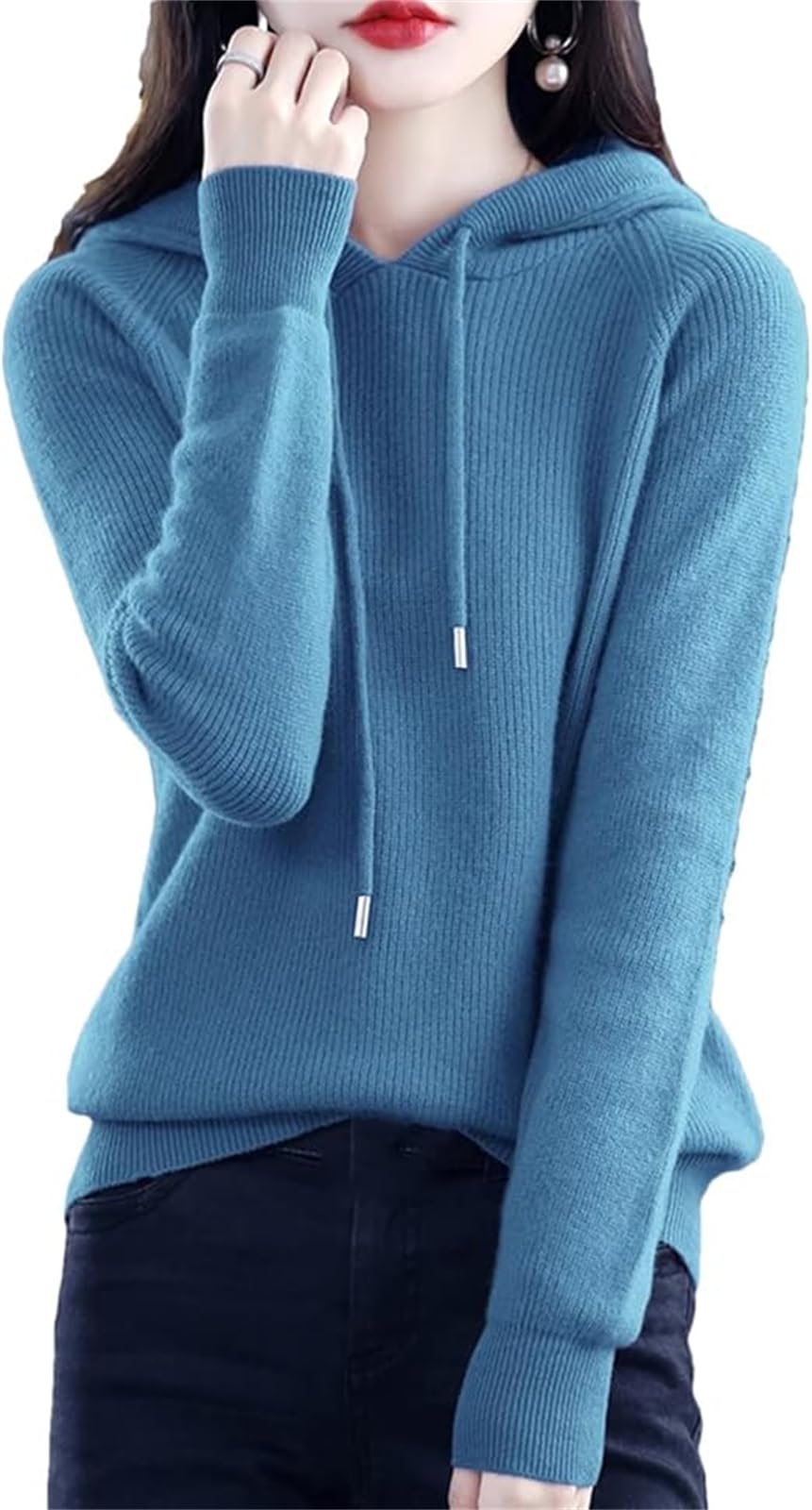 Womens Cashmere Sweater with Hooded Pullovers Fall Winter Cashmere Hooded Sweater Loose Knitting Pullover Sweater