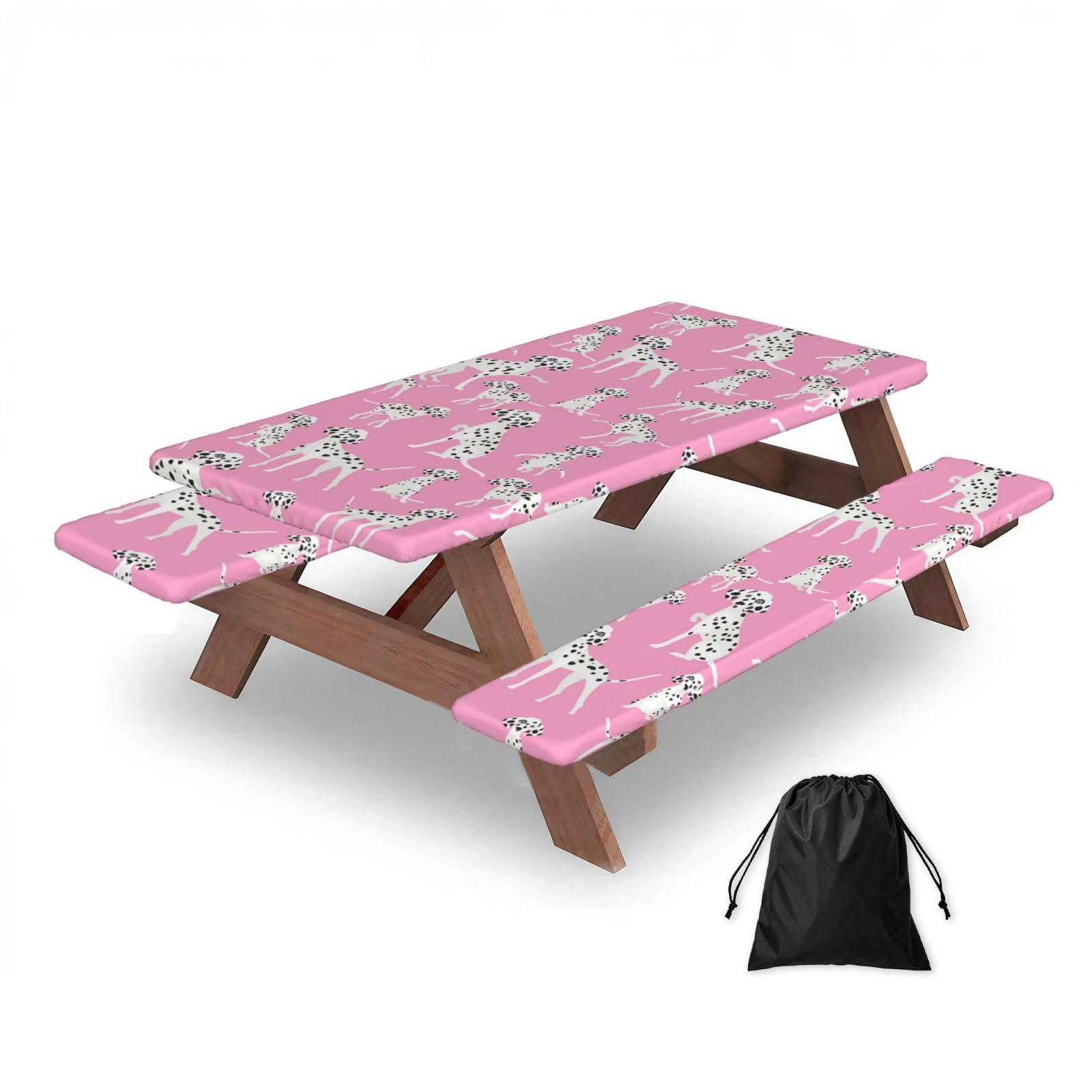 Dopklna As Picture Cute Dalmatian Dog, Picnic Table Cover With Bench Covers -Waterproof Elastic Fitted Tablecloth For Garden Camping Patio 76X152cm