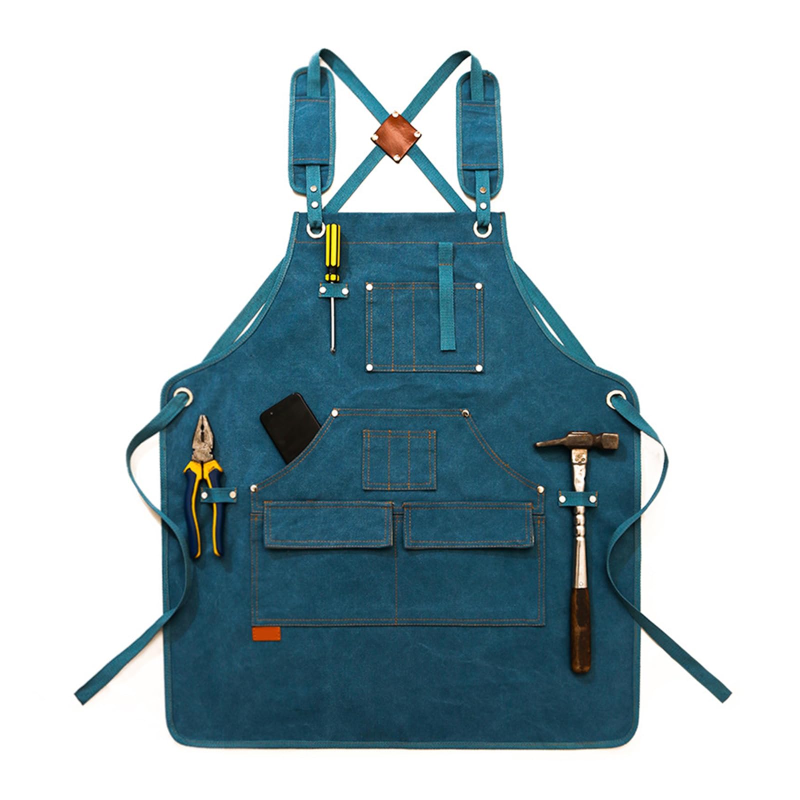 Delantal, Delantal de Lona con Bolsillos, Delantal Chef Espalda Cruzada for Hombre, Mujer, Camarero, Carpintero, jardinería, Amarillo(Blue)