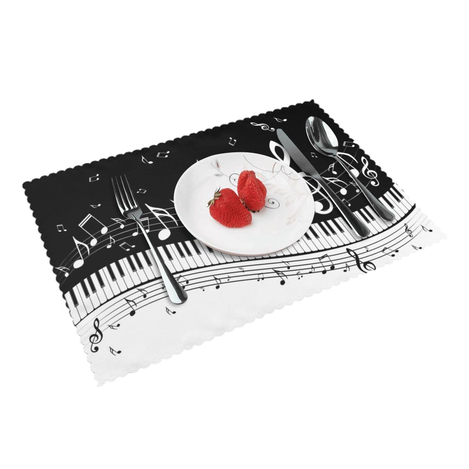Piano Keys with Musical Notes Printed Placemats Set of 4 PCS Washable Placemat for Kitchen Table Heat-resistant Table Mats 45x30 CM