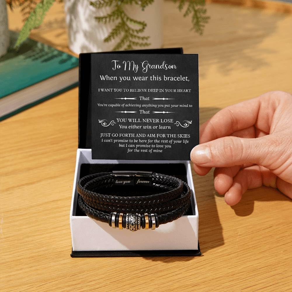 To My Grandson Bracelet, Bracelet Grad Gift for Grandson, Bracelets For Grandson From Grandparent, Birthday Gift Bracelets with Message Card and Box - Image 5