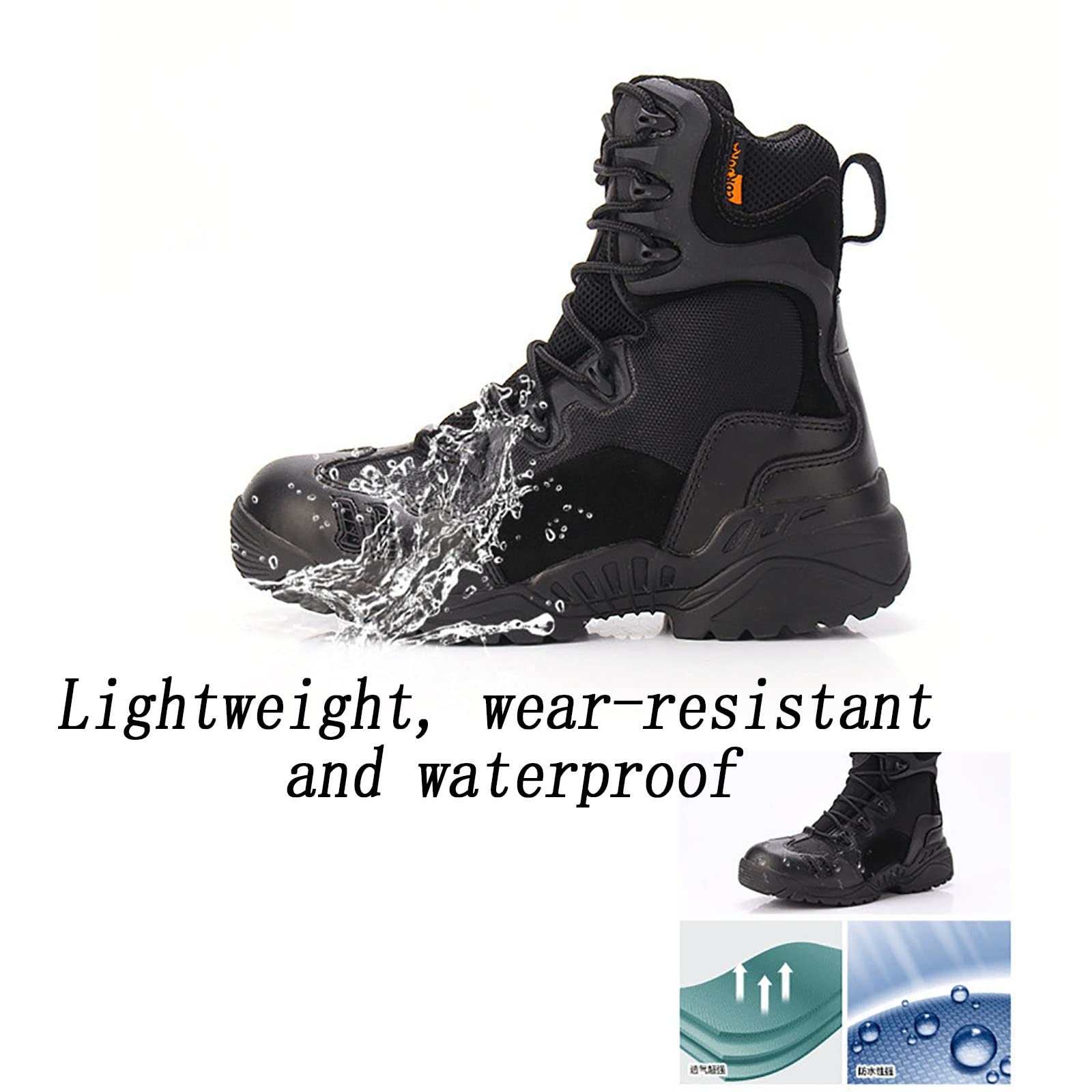 CLSQLXYJZC Taktische Wanderstiefel für Herren, High-Top-Frühling und Herbst, leicht, atmungsaktiv, mit Reißverschluss, Militärstiefel, Outdoor-Schnürstiefel, Bequeme, langlebige Arbeitsstiefel