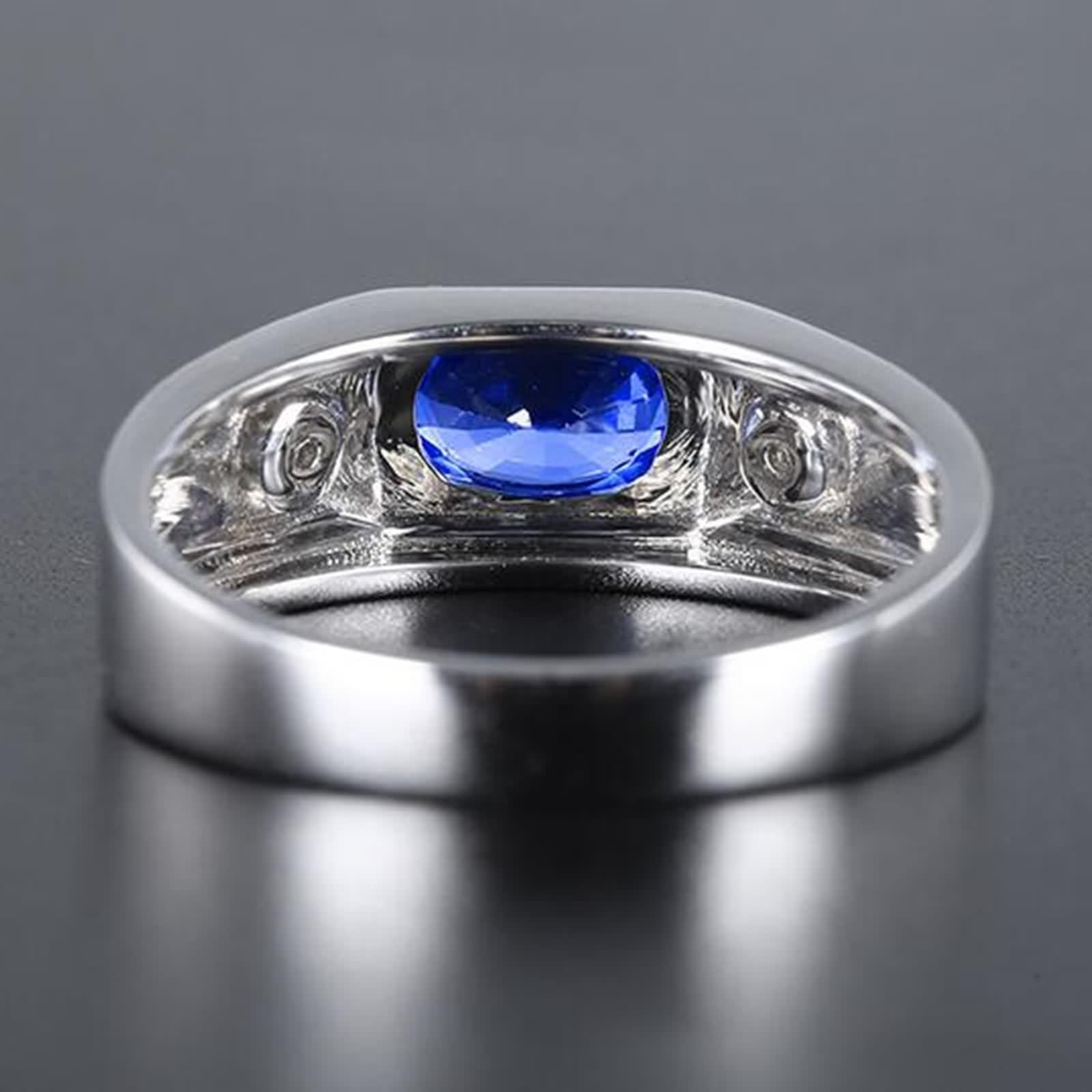 Anillos Oro 18K, Anillos de Compromiso para Hombre Azul 1.33 Kilates Zafiro Creado En Laboratorio Clásico Oro Blanco 750 con Moissanita Talla 8
