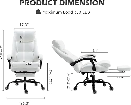 Miniatura 2 de Bonzy Home Silla de oficina reclinable con reposapiés, silla ejecutiva ergonómica de respaldo alto con reposapiés, ruedas silenciosas superiores,