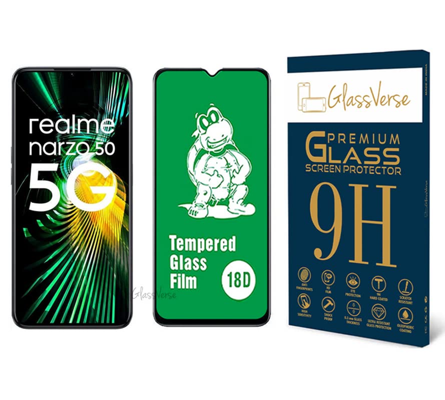 GlassVerse 18D Tempered Glass With Inbuilt Airbag Borders For Realme Narzo 50 5G Smartphone(Pack Of 1)With Free Installation Kit. Full Screen Protector. If Received Damaged-6.6 Inch