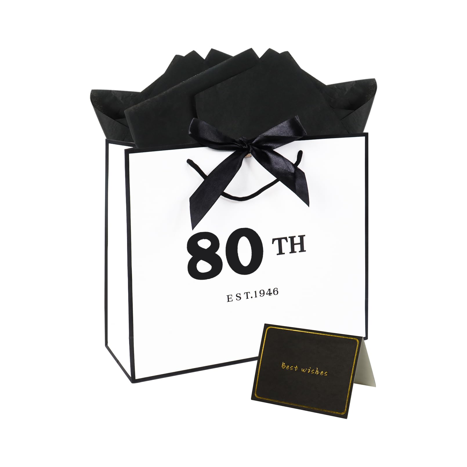 80th Birthday Gift Bag with Tissue Paper and Card, Large Birthday Gift Bag for Women and Men - 12.6 x 4.3 x 10.6 Inches โ image 1