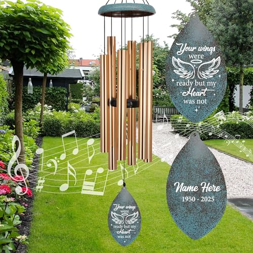 Image of ASTARIN Personalized Memorial Wind Chimes, Angel Wings Sympathy Gifts Wind Chime for Loss of Loved Mom /Dad, Commemorative Windchime for Condolences /Funeral, Produced in Texas