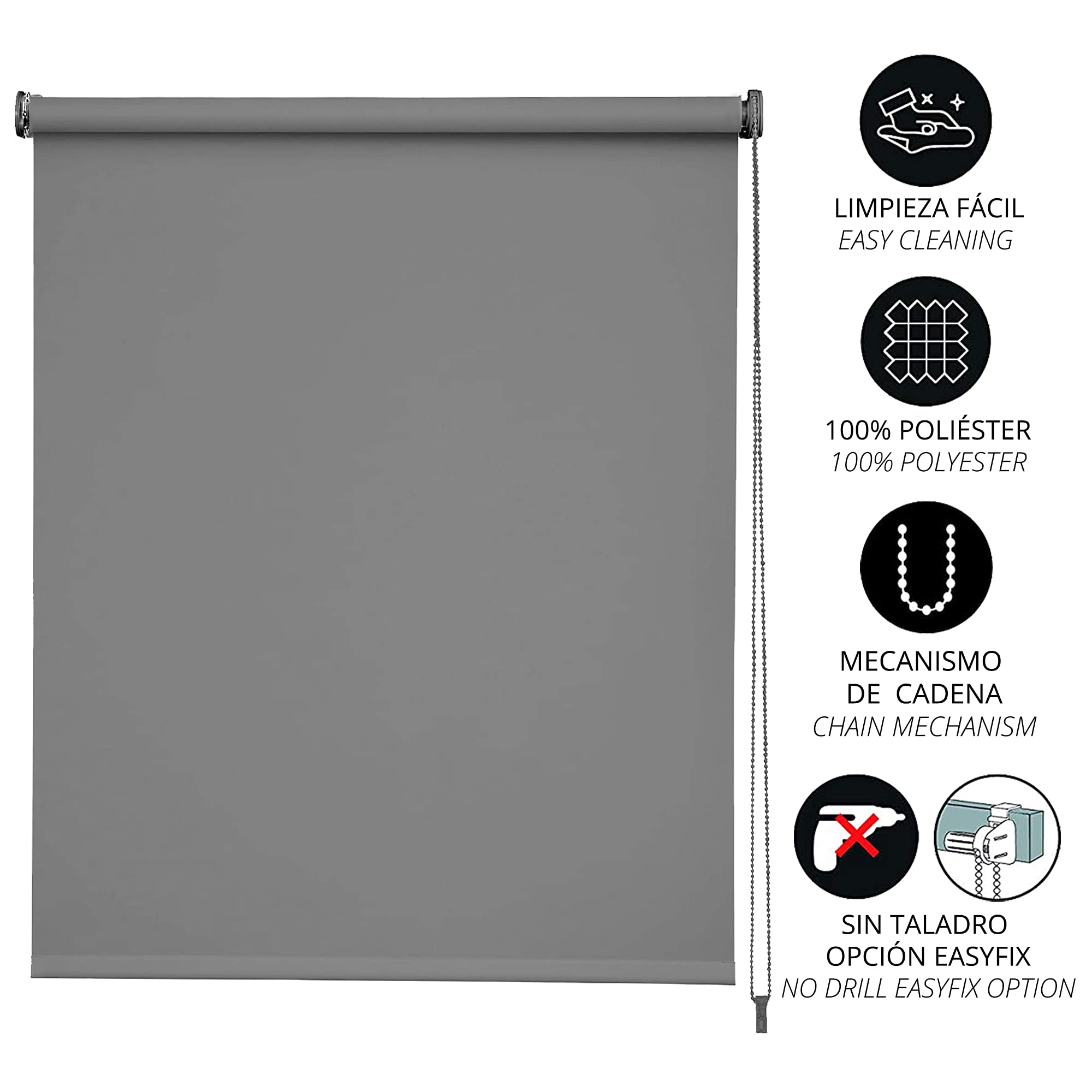 Luance - Tenda avvolgibile, larghezza 90 cm x altezza 180 cm, liscia grigia