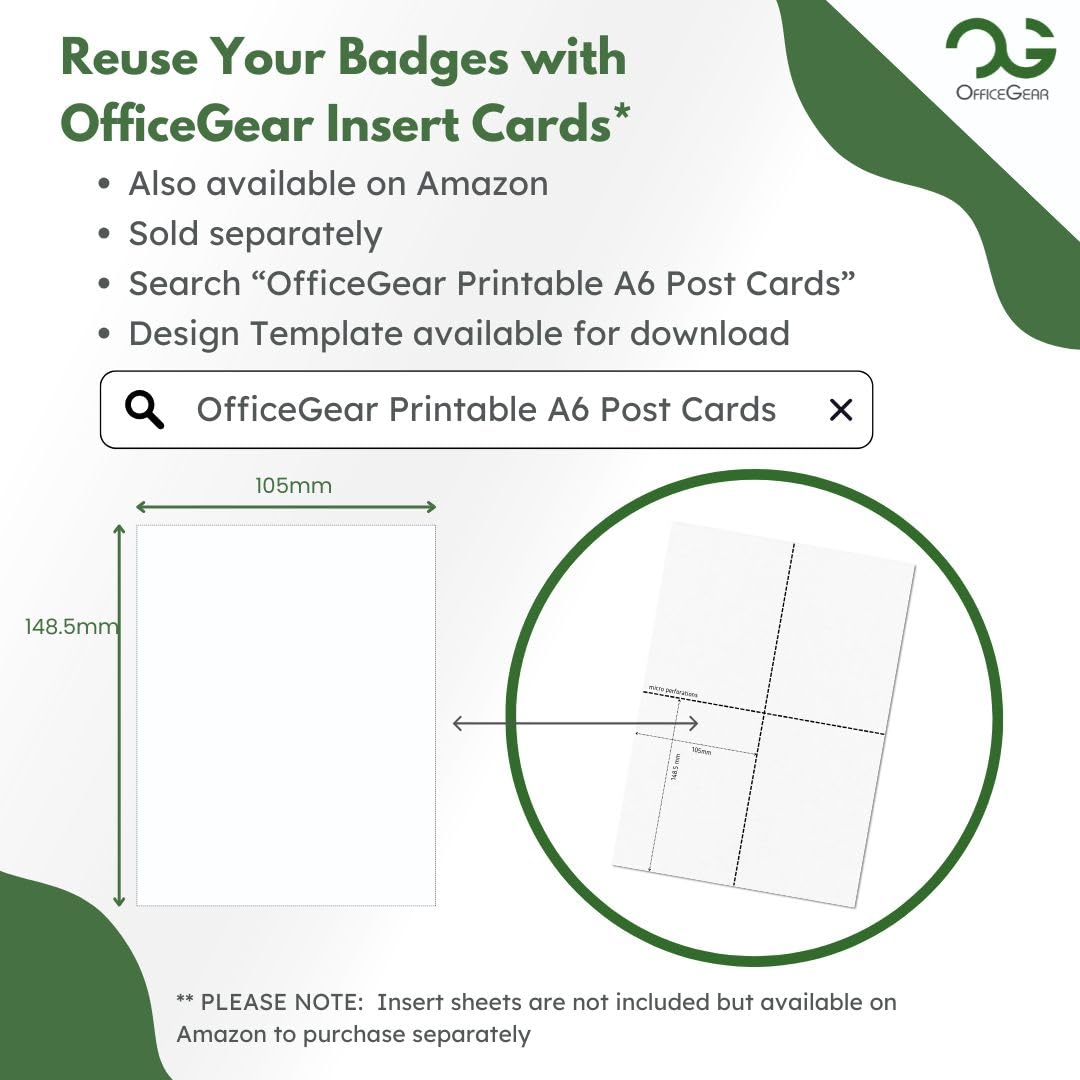 OfficeGear Lot de 200 porte-badges d'événement verticaux à suspendre - Taille A6 (4x6 in / 105 x 150 mm) - Ouverture sur le dessus pour cartes d'identité, passeports, badges visiteurs