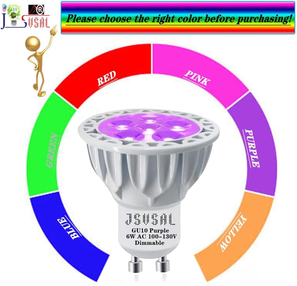MR16 (GU10 Base) LED Light Bulb,Dimmable,120-Volt,Purple, 6-Watt(50-Watt Equivalent), Aluminum Casing,40 Degree MR16 LED Spot Track Light Bulb,2-Pack