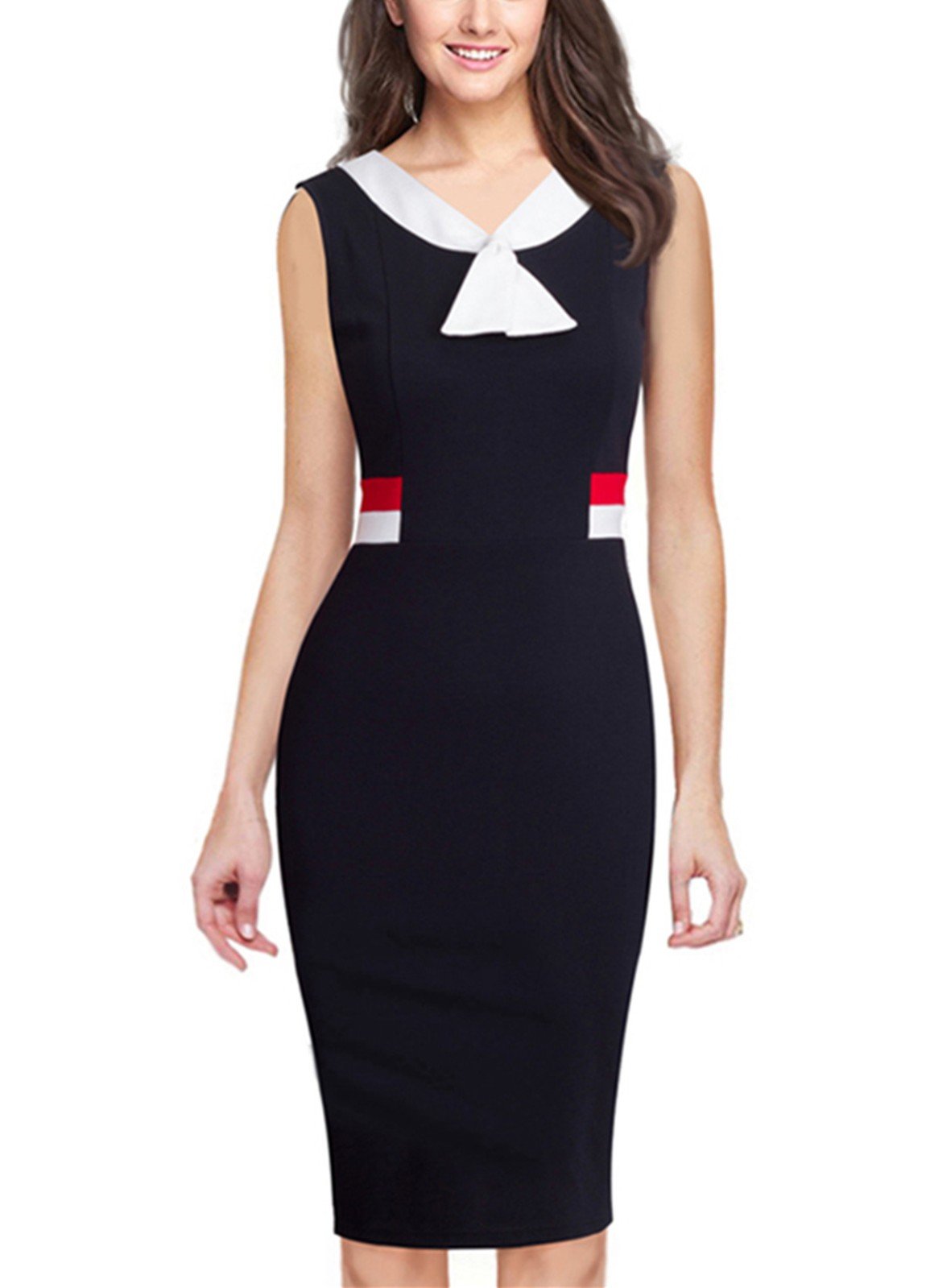 Womens Elegant Coloblock Wear To Work Casual Pencil Dress