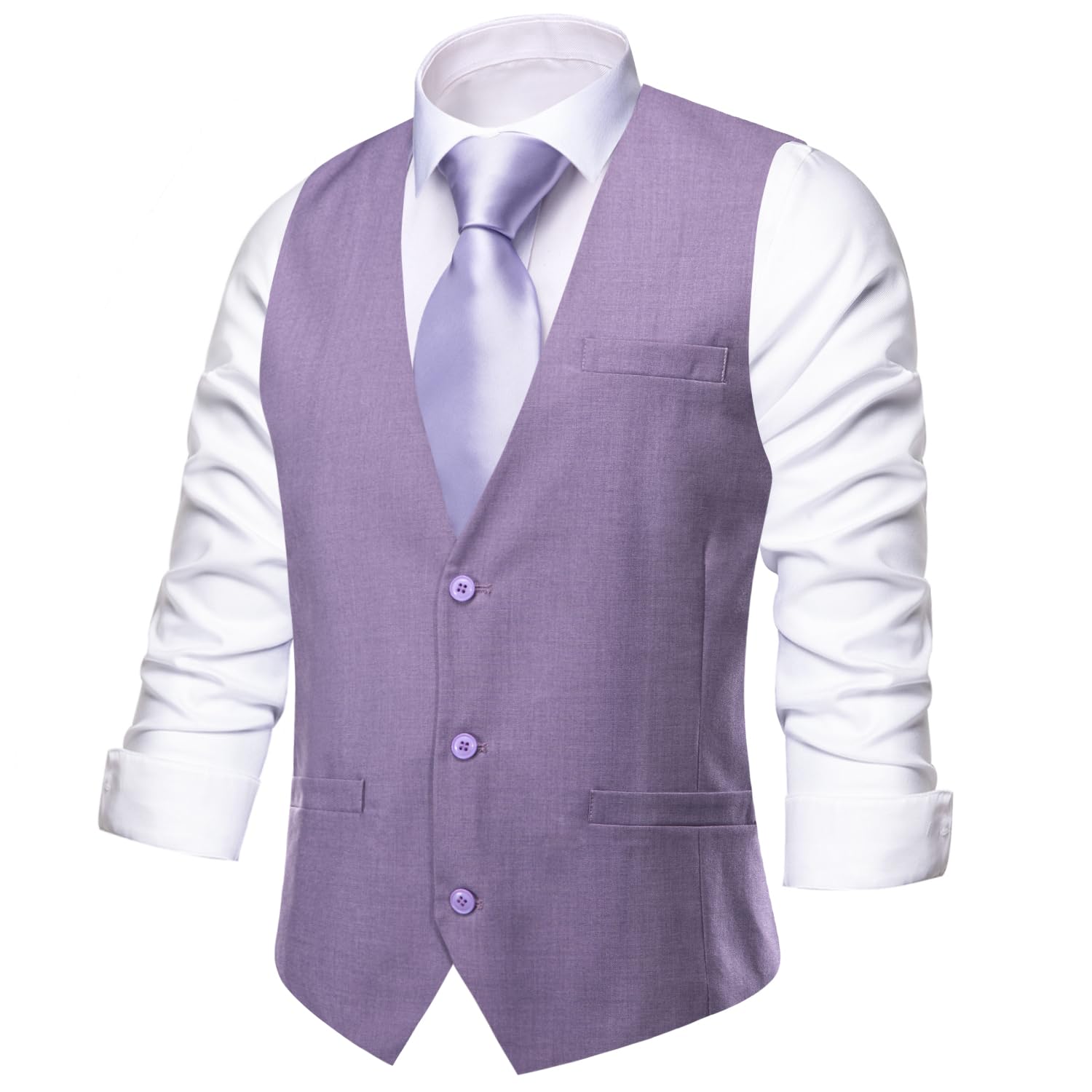 Hi-Tie Men's Formal Suit Vest Solid Fit Vest for Men 3 Pockets V Neck Waistcoat Business Wedding Casual