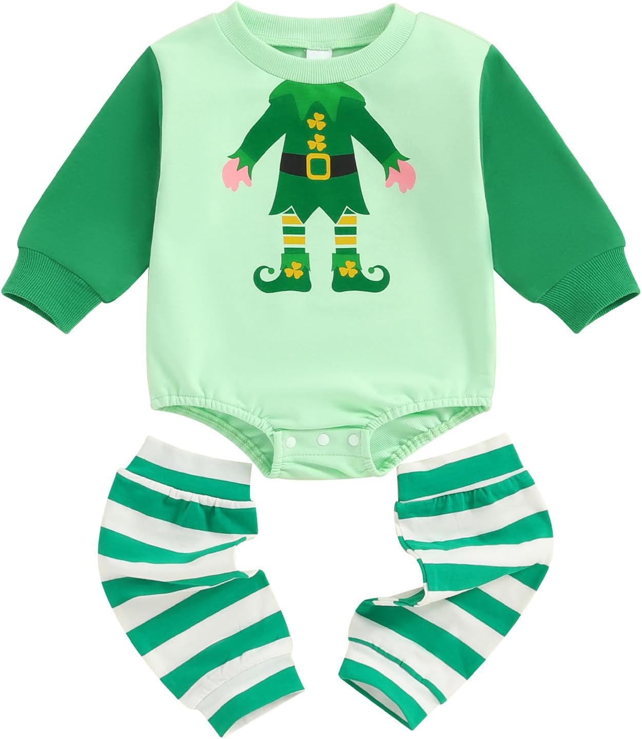 Infant Irish Outfits Baby Girl Cute Shamrock Long Sleeve Romper with Bow Headband St Patricks Day Newborn Clothes