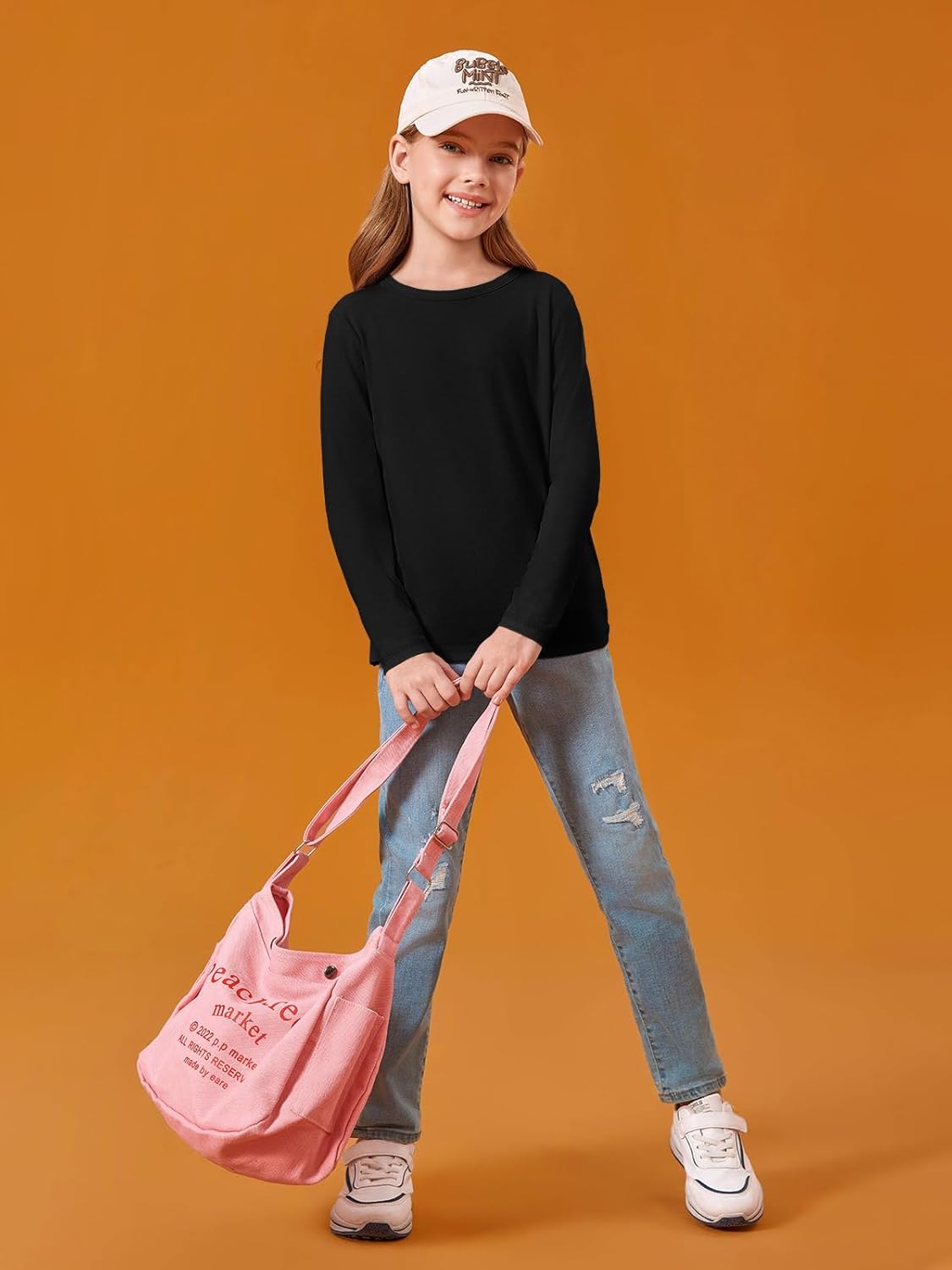 Haloumoning Girls Long Sleeve Shirts Kids Crewneck T-Shirts Fall Tops Tees 5-14 Years - Image 3