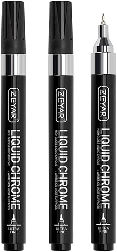 ZEYAR Marcador de pintura de cromo líquido, bolígrafo plateado brillante para superficies lisas, efectos de visualización de alto brillo, aguja