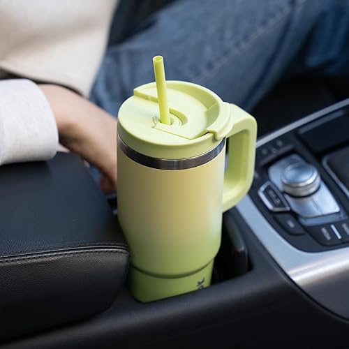 Miniatura 6 de BJPKPK - Vaso de 30 onzas con asa, acero inoxidable, aislamiento térmico, con tapa y pajilla, para agua o café helado, color oasis pastel