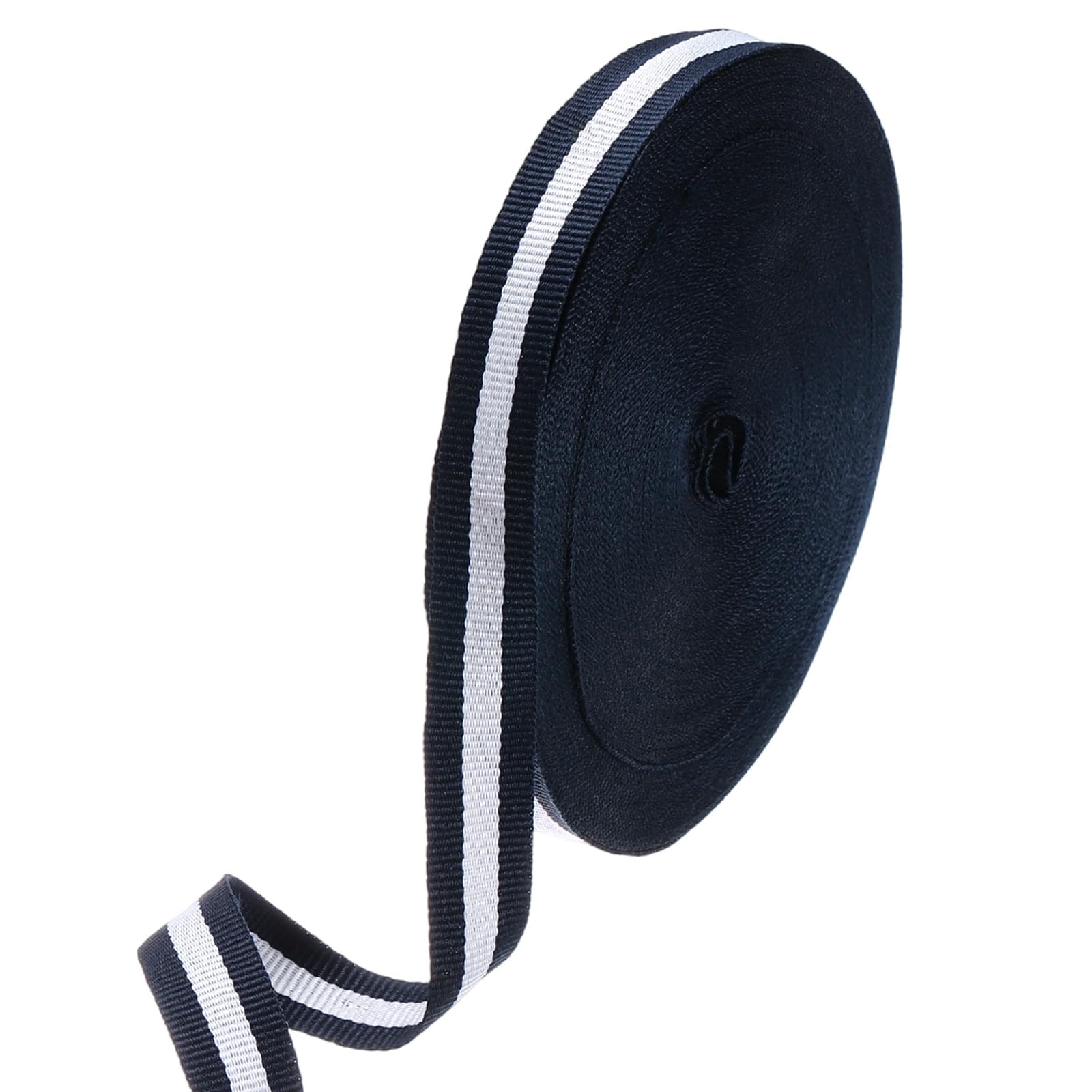 M METERXITY Stripe Ribbon (1.5cm x 23 Meters, Dark Blue/White) Polyester Stripe Grosgrain Fabric Ribbon, Apply to Gift Wrapping/Wedding Decor/Craft Wrap
